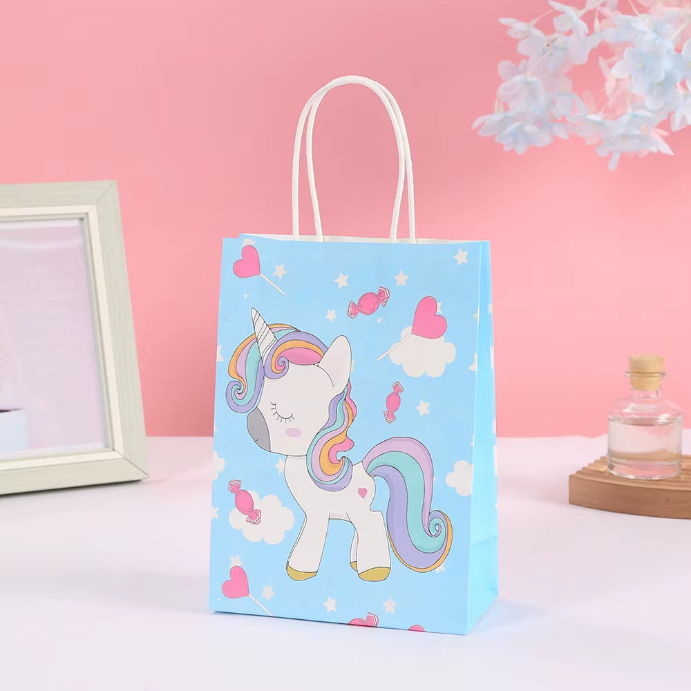 4Pcs Cartoon Rainbow Unicorn Theme Paper Gift Packing Bag Candy Cookie Bags for Kids Birthday Baby Shower Party Decoration