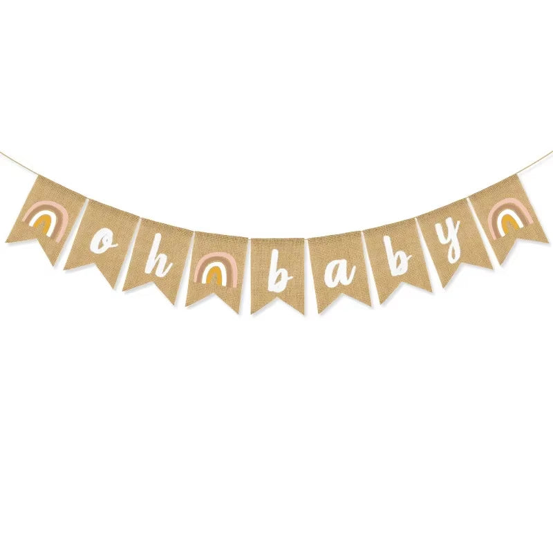 1Pcs Bobo Rainbow Oh Baby Burlap Banner Garland Room Hanging Bunting for Baby Shower Gender Reveal Birthday Party Decoration