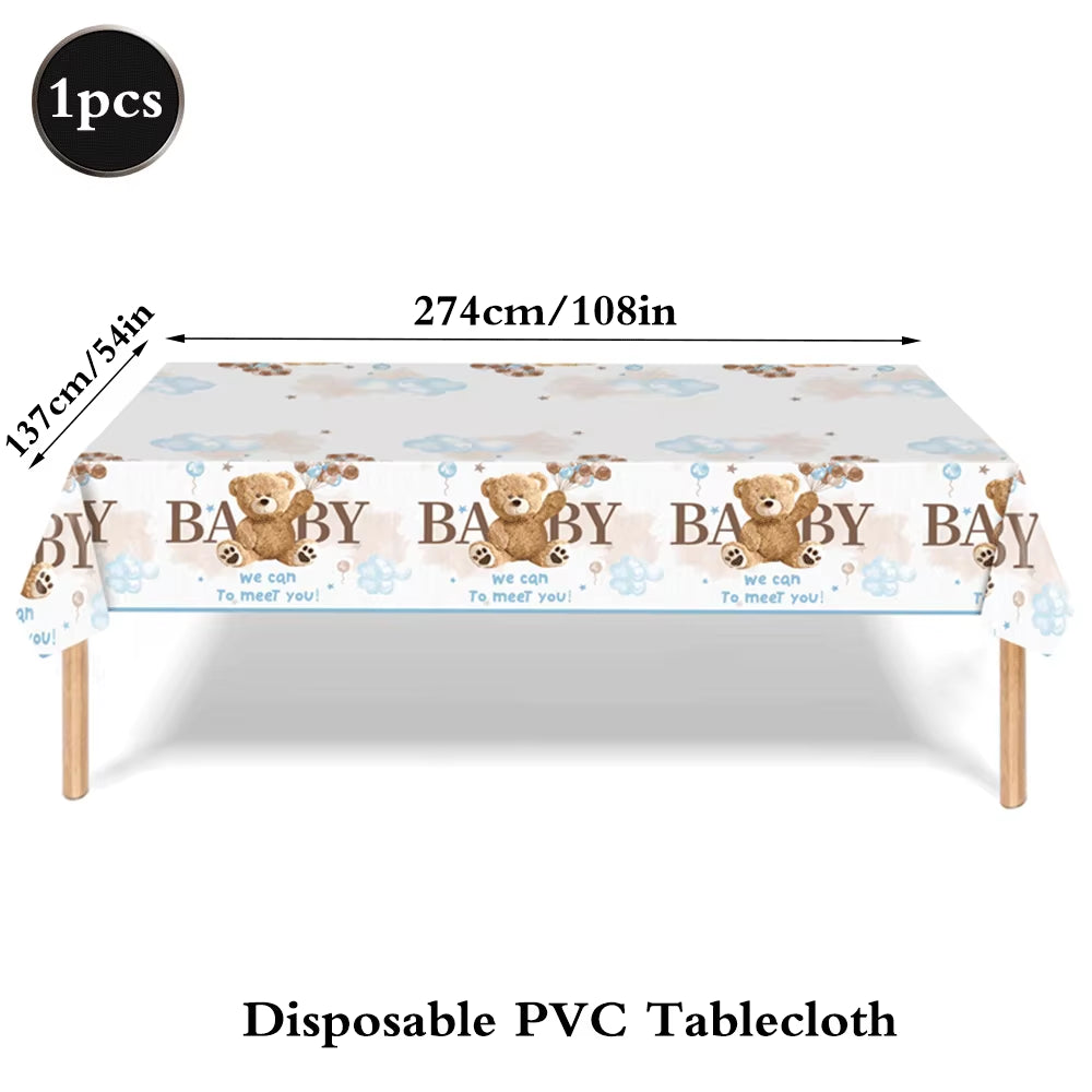 Bear Theme Disposable Tableware Cartoon Brown Bear Banner Plate Napkin Cup Tablecloth Teddy Bear Theme Birthday Party Baby Party
