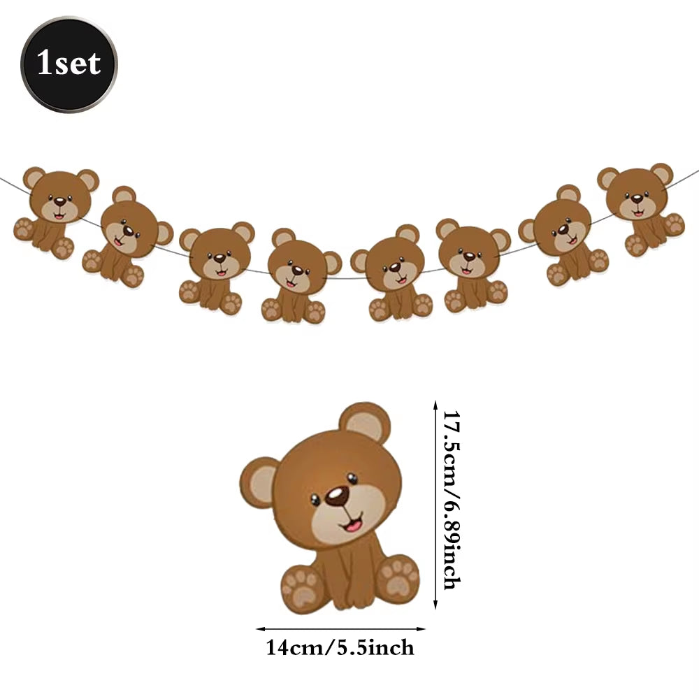 Bear Theme Disposable Tableware Cartoon Brown Bear Banner Plate Napkin Cup Tablecloth Teddy Bear Theme Birthday Party Baby Party