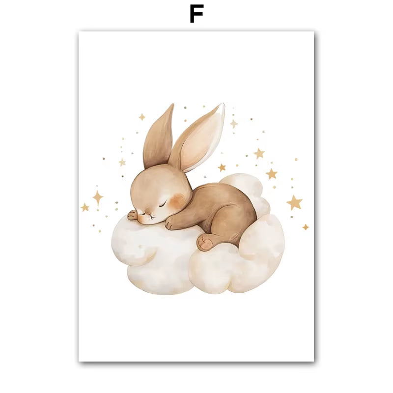 Sweet Dream Raccoon Fox Owl Bear Animal Wall Art Canvas Painting Nordic Posters and Prints Nursery Pictures Baby Kids Room Decor