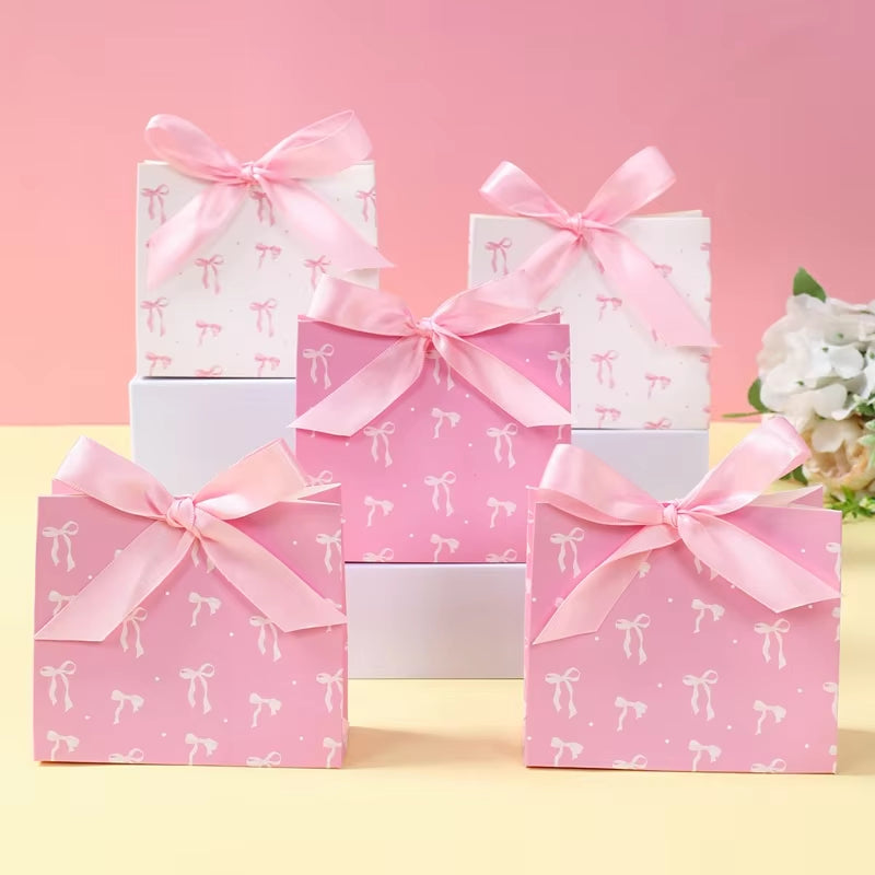 6Pcs Sweet Pink Candy Cookie Box with Bow Gift Packing Boxes for Kids Girl Birthday Baby Shower Wedding Party Decoration