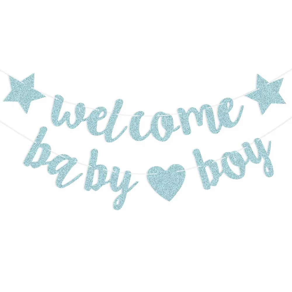 Glitter Welcome Baby Girl Boy Banner Flags Gender Reveal Party Garland for Baby Shower Birthday Party Decoration Photo Props