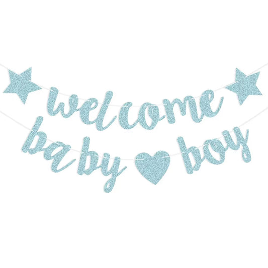 Glitter Welcome Baby Girl Boy Banner Flags Gender Reveal Party Garland for Baby Shower Birthday Party Decoration Photo Props