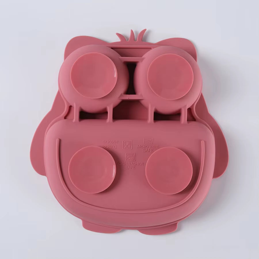 Silicone Children'S Tableware Suction Cup Cartoon Owl Plate Silicone Baby Bowls and Plates Children'S Training Eating Auxiliary