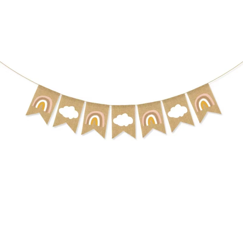 1Pcs Bobo Rainbow Oh Baby Burlap Banner Garland Room Hanging Bunting for Baby Shower Gender Reveal Birthday Party Decoration