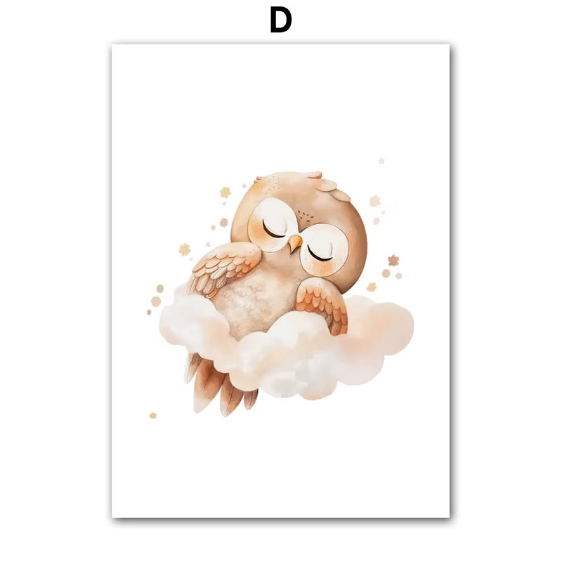 Sweet Dream Raccoon Fox Owl Bear Animal Wall Art Canvas Painting Nordic Posters and Prints Nursery Pictures Baby Kids Room Decor