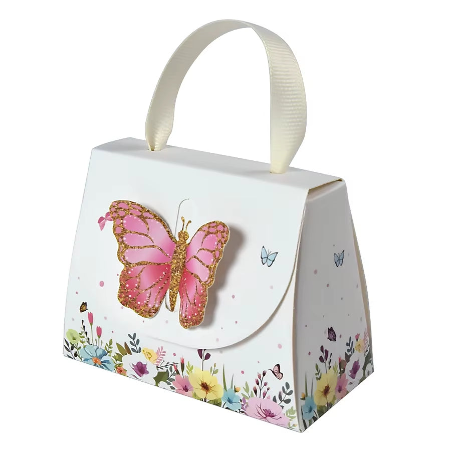 10Pcs Sweet Butterfly Theme Handbag Paper Cookie Candy Box Gift Packing Boxes for Kids Birthday Baby Shower Wedding Party Decor