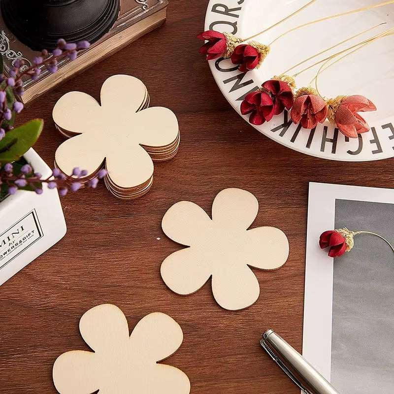 20Pcs Wooden Flower Shape Blank DIY Painting Crafts Coasters for Kids Birthday Party Favors Baby Shower Gift School Rewards