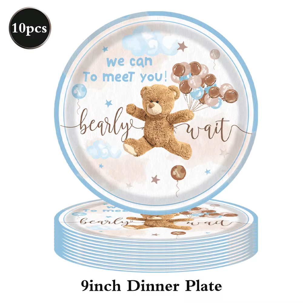 Bear Theme Disposable Tableware Cartoon Brown Bear Banner Plate Napkin Cup Tablecloth Teddy Bear Theme Birthday Party Baby Party