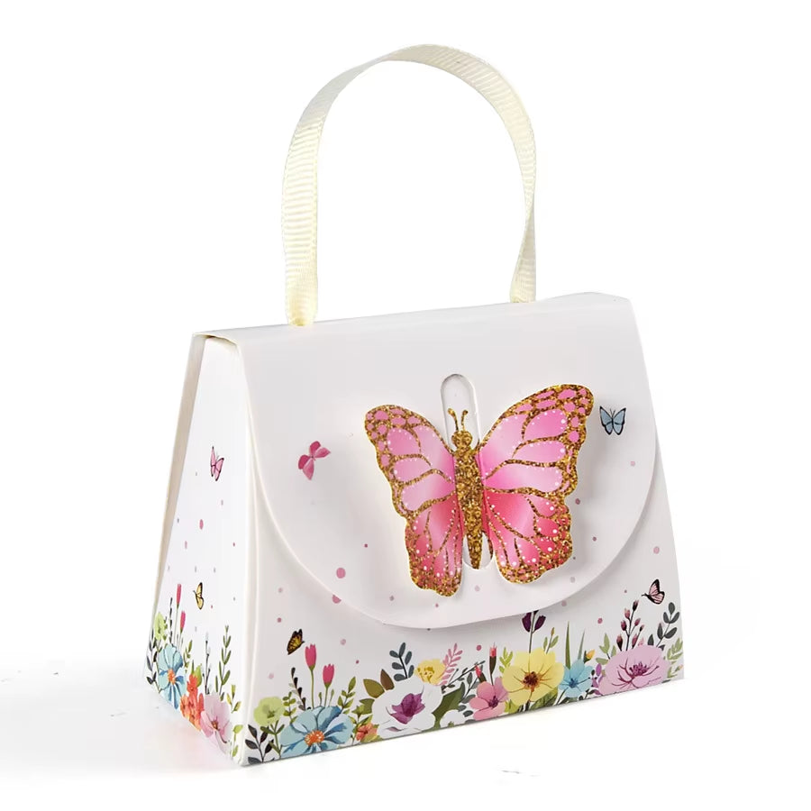 10Pcs Sweet Butterfly Theme Handbag Paper Cookie Candy Box Gift Packing Boxes for Kids Birthday Baby Shower Wedding Party Decor