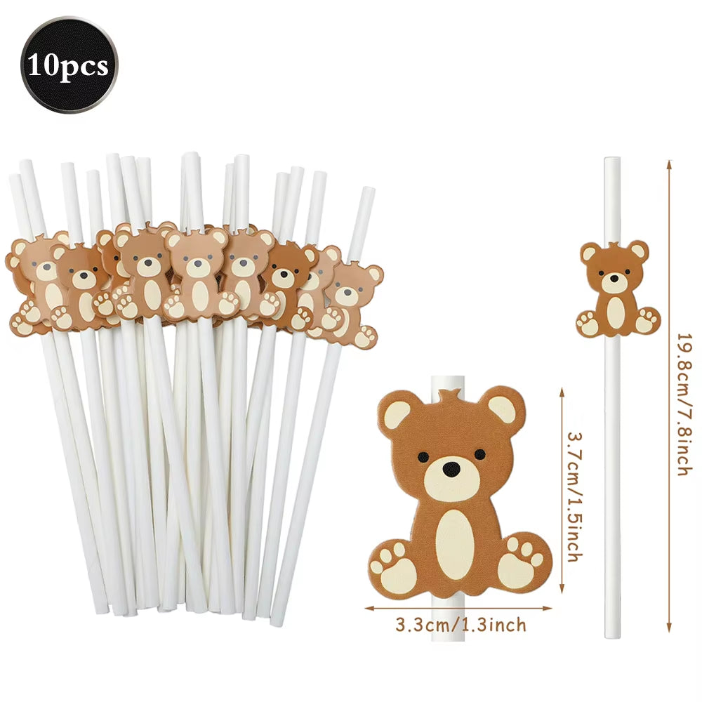Bear Theme Disposable Tableware Cartoon Brown Bear Banner Plate Napkin Cup Tablecloth Teddy Bear Theme Birthday Party Baby Party