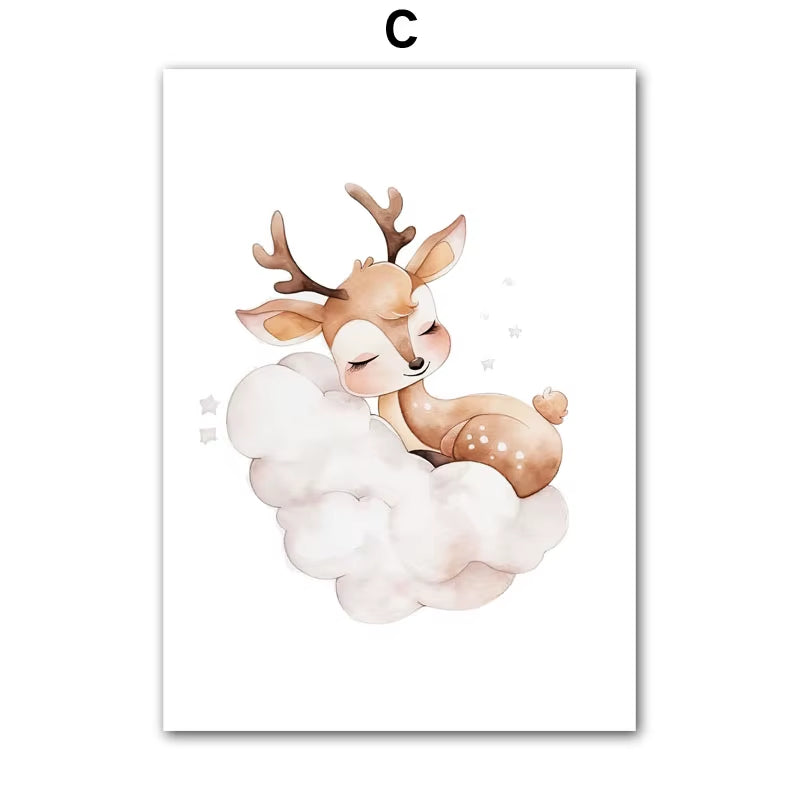 Sweet Dream Raccoon Fox Owl Bear Animal Wall Art Canvas Painting Nordic Posters and Prints Nursery Pictures Baby Kids Room Decor