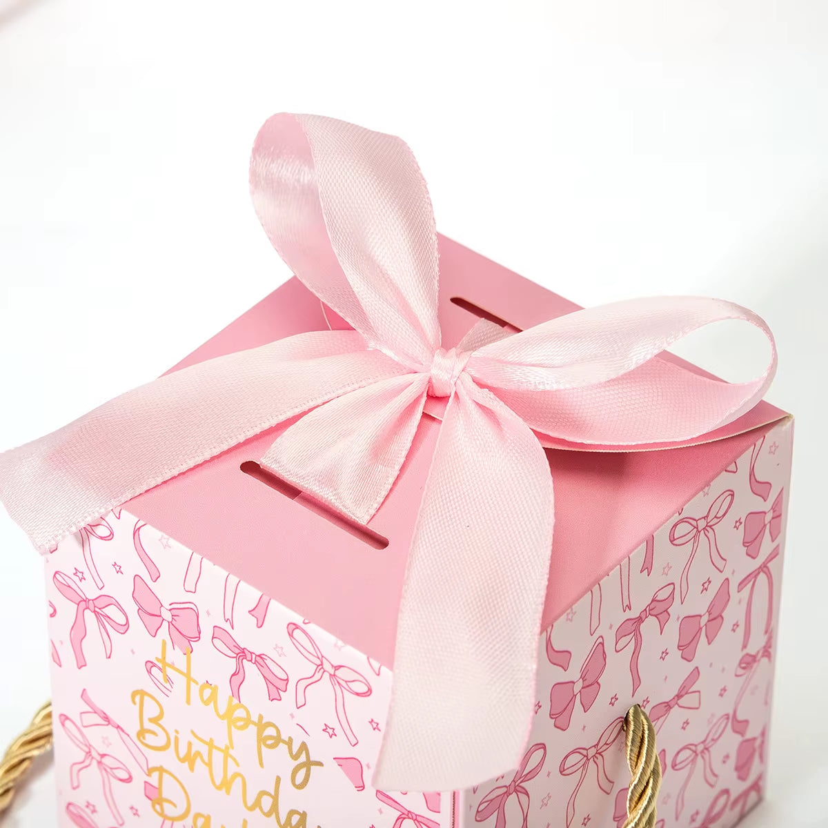 10Pcs Sweet Pink Bow Theme Portable Candy Cookie Boxes Gift Packing Boxes for Kids Birthday Baby Shower Wedding Party Decoration