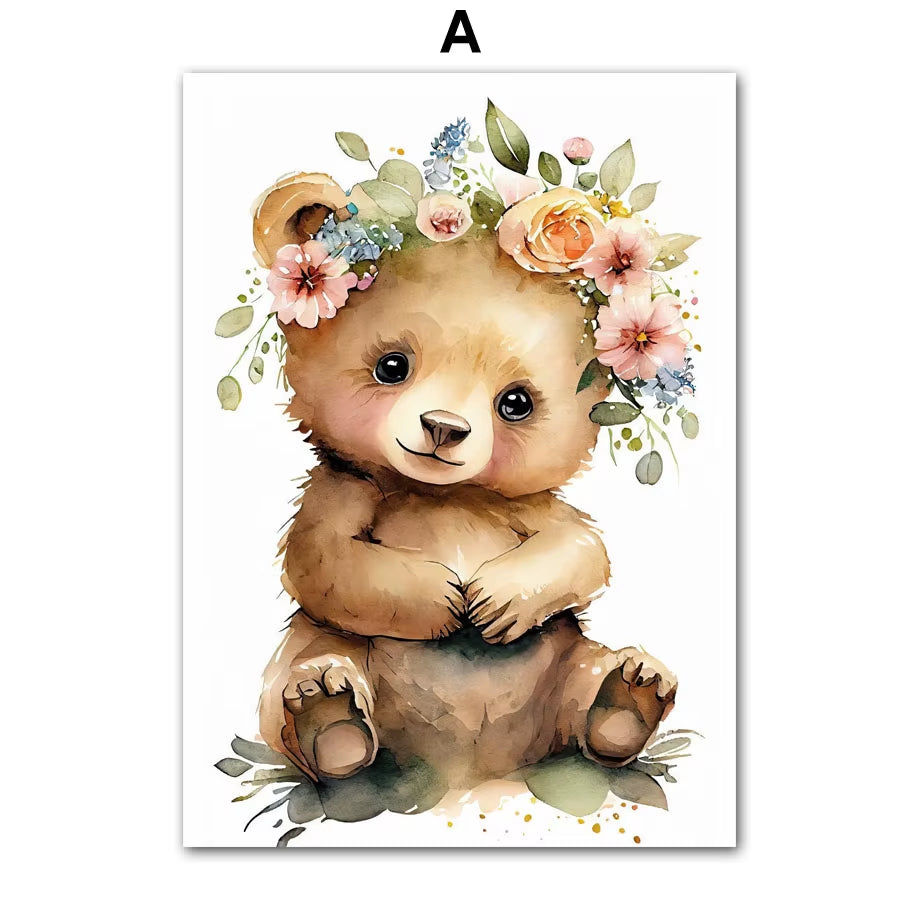 Wildlife Leopard Zebra Deer Bear Fox Panda Wall Art Canvas Painting Nordic Posters Prints Nursery Pictures Kids Baby Room Decor