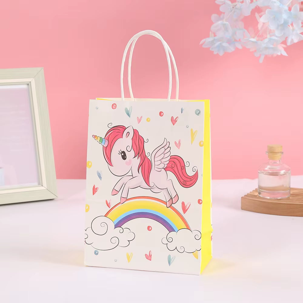 4Pcs Cartoon Rainbow Unicorn Theme Paper Gift Packing Bag Candy Cookie Bags for Kids Birthday Baby Shower Party Decoration