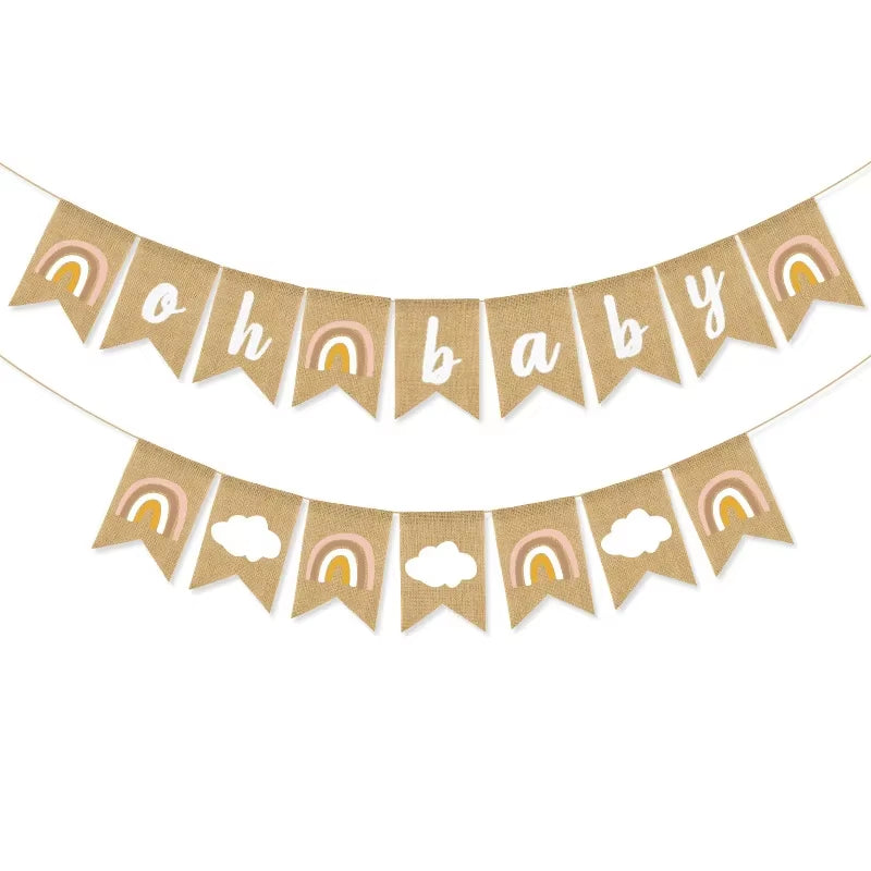 1Pcs Bobo Rainbow Oh Baby Burlap Banner Garland Room Hanging Bunting for Baby Shower Gender Reveal Birthday Party Decoration