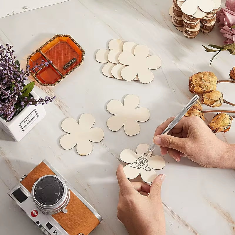 20Pcs Wooden Flower Shape Blank DIY Painting Crafts Coasters for Kids Birthday Party Favors Baby Shower Gift School Rewards