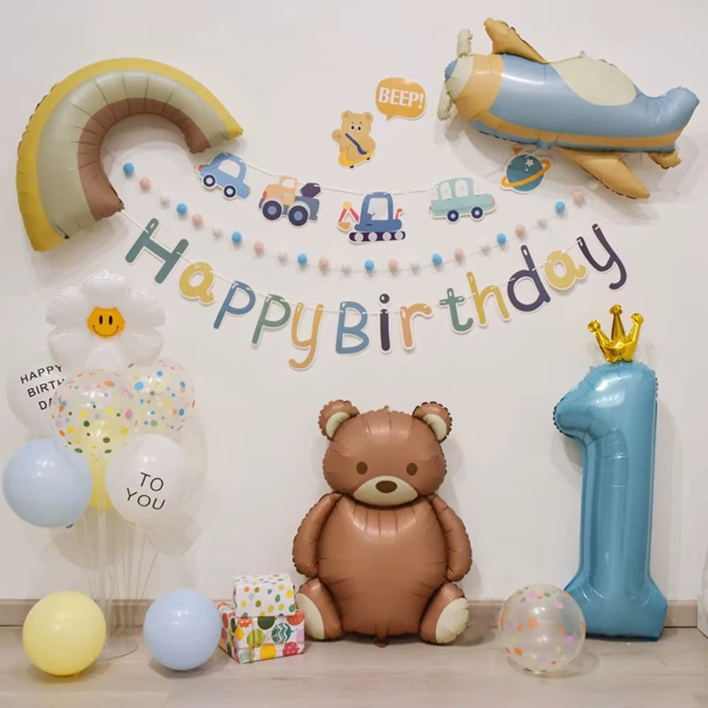 Matte Balloon Aluminum Film Balloon Cartoon Teddy Bear Rainbow Bow Dinosaur Car Birthday Decoration Arrangement