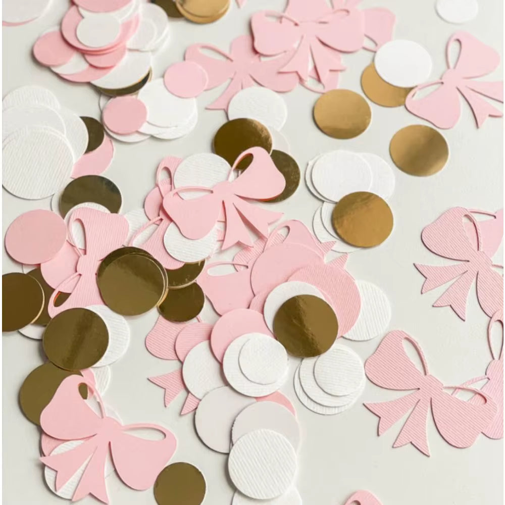 100Pcs Princess Pink Bow Theme Paper Confetti Table Scatter for Kids Girl Birthday Baby Shower Wedding Party Decoration
