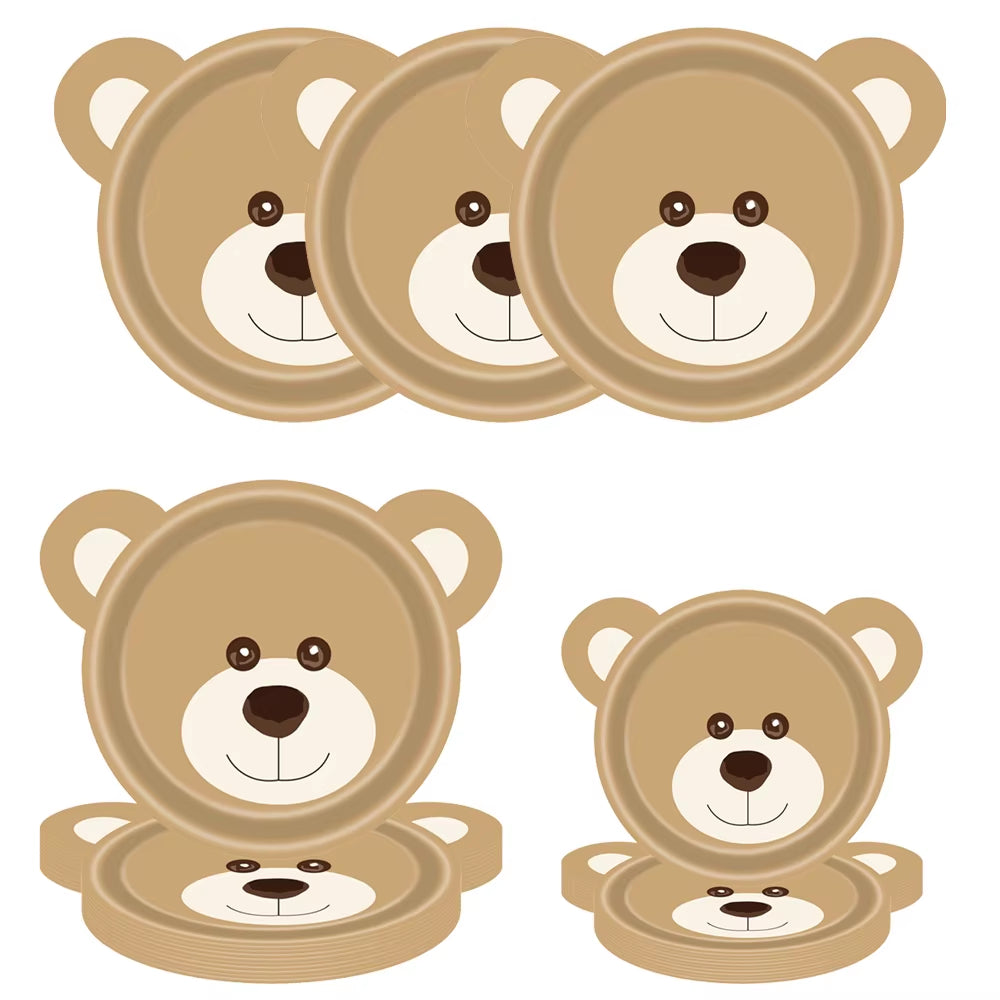 Bear Theme Disposable Tableware Cartoon Brown Bear Banner Plate Napkin Cup Tablecloth Teddy Bear Theme Birthday Party Baby Party