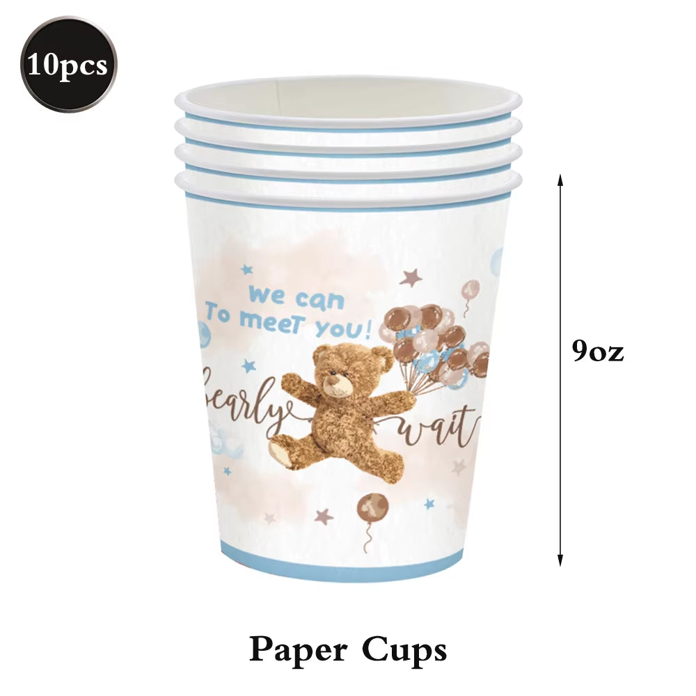 Bear Theme Disposable Tableware Cartoon Brown Bear Banner Plate Napkin Cup Tablecloth Teddy Bear Theme Birthday Party Baby Party