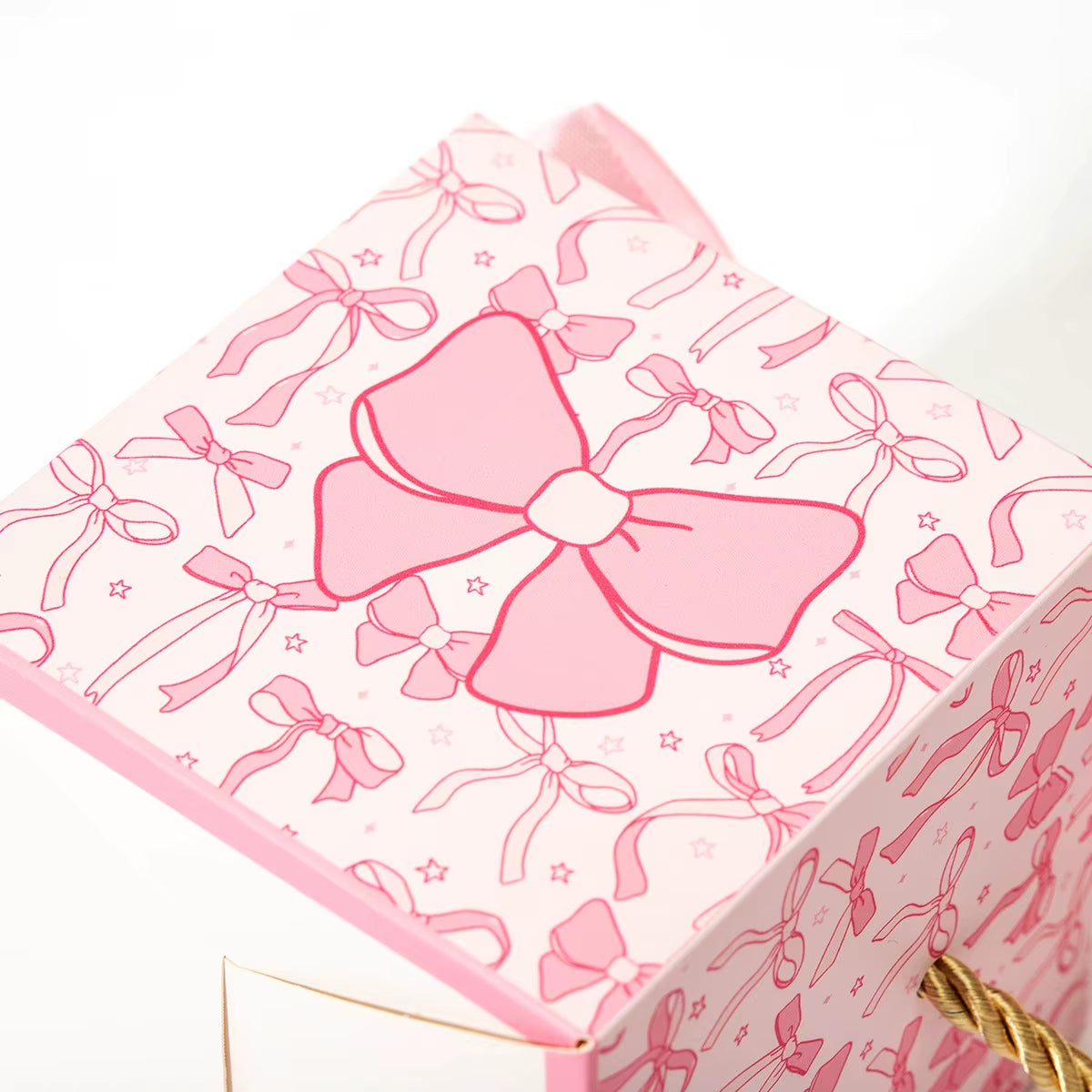 10Pcs Sweet Pink Bow Theme Portable Candy Cookie Boxes Gift Packing Boxes for Kids Birthday Baby Shower Wedding Party Decoration