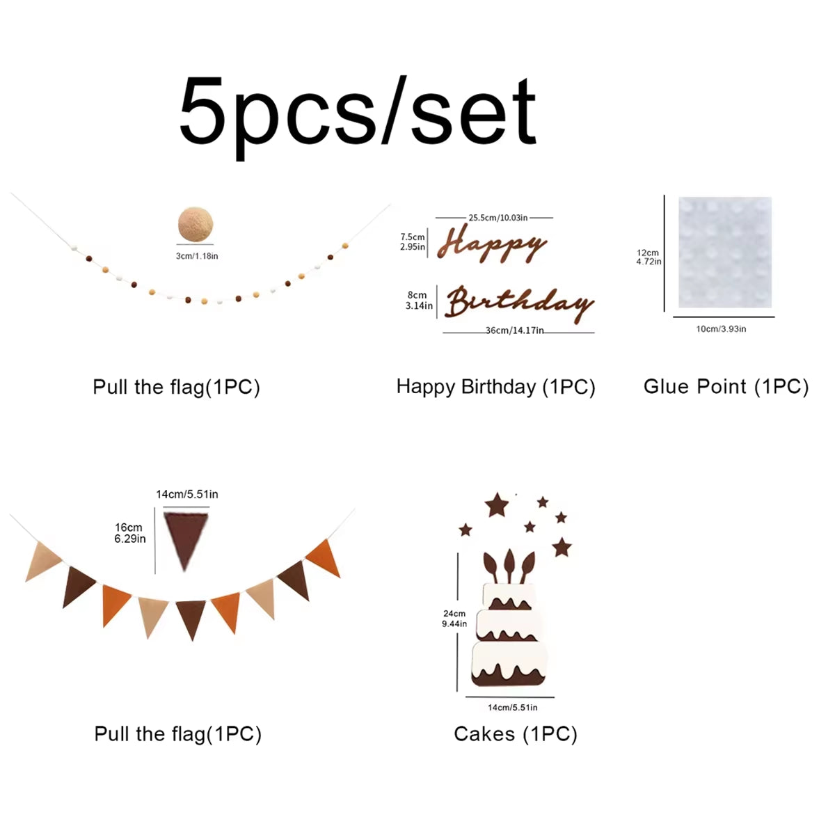 Children'S Retro Brown Felt Cloth Birthday Flag Pulling Baby'S One Year Old Hundred Days Background Decoration Photography Props