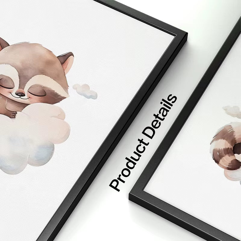 Sweet Dream Raccoon Fox Owl Bear Animal Wall Art Canvas Painting Nordic Posters and Prints Nursery Pictures Baby Kids Room Decor