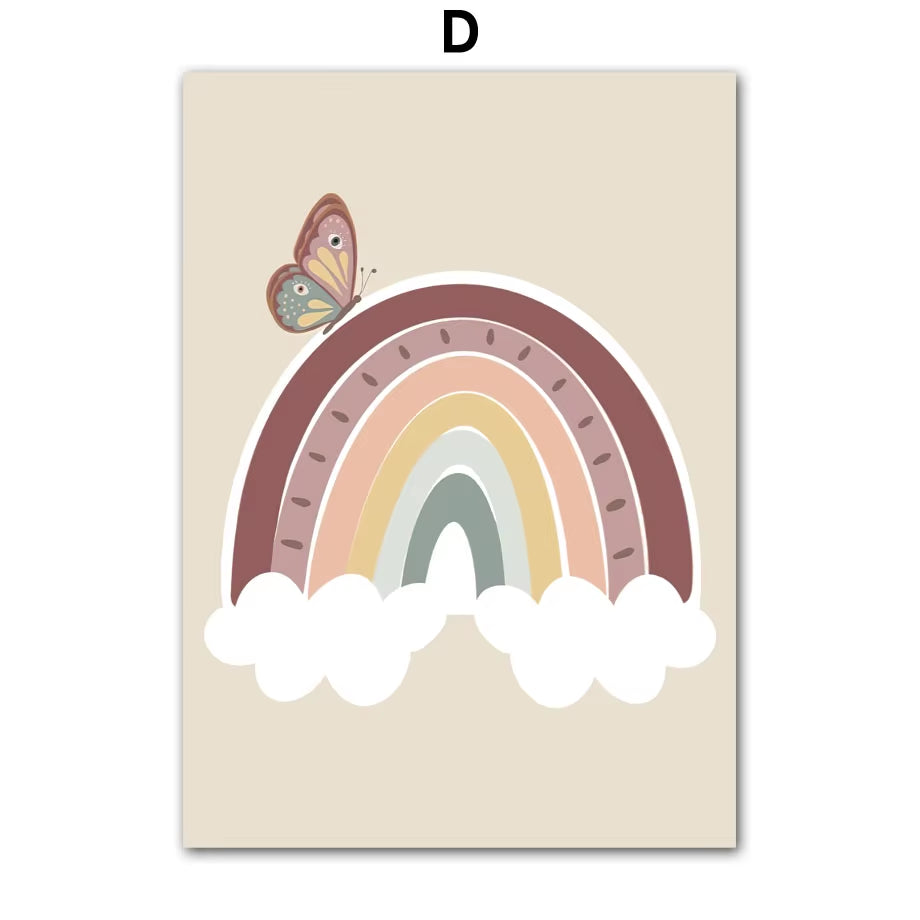 Sun Rainbow Butterfly Unicorn Flower Wall Art Canvas Painting Nordic Posters and Prints College Apartment Kids Girl'S Room Decor