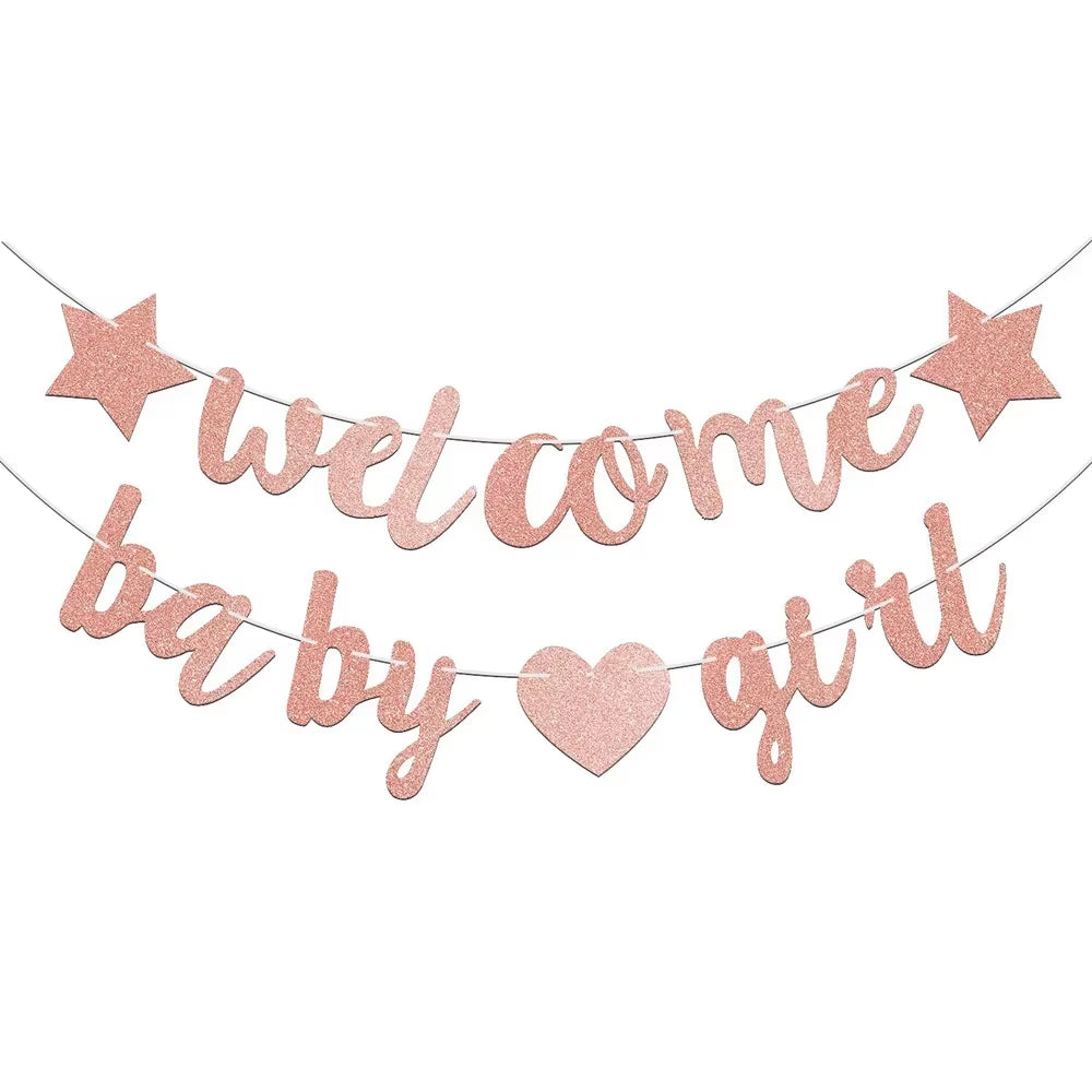 Glitter Welcome Baby Girl Boy Banner Flags Gender Reveal Party Garland for Baby Shower Birthday Party Decoration Photo Props