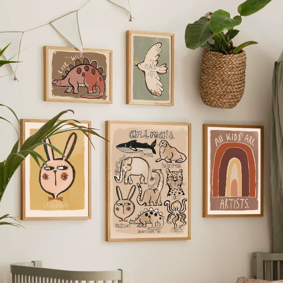 Whale Leopard Dinosaur Pigeon Abstract Nursery Animal Posters and Prints Wall Art Canvas Painting Pictures Baby Kids Room Decor