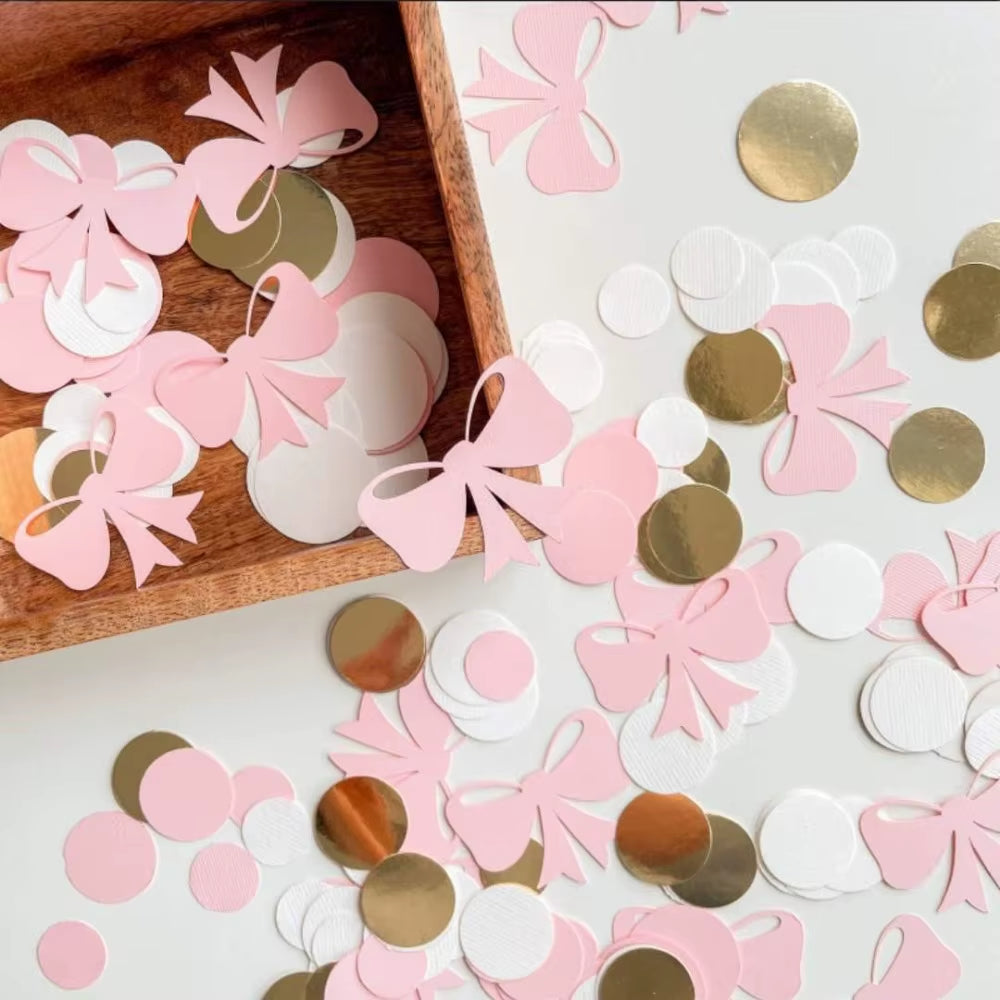 100Pcs Princess Pink Bow Theme Paper Confetti Table Scatter for Kids Girl Birthday Baby Shower Wedding Party Decoration