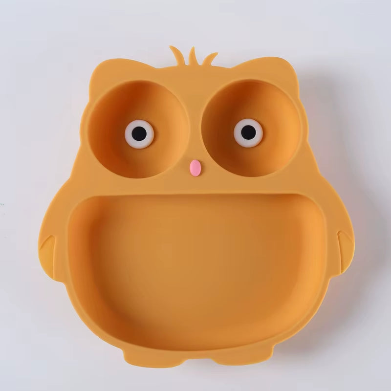 Silicone Children'S Tableware Suction Cup Cartoon Owl Plate Silicone Baby Bowls and Plates Children'S Training Eating Auxiliary