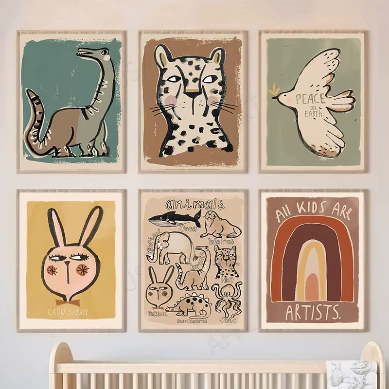 Whale Leopard Dinosaur Pigeon Abstract Nursery Animal Posters and Prints Wall Art Canvas Painting Pictures Baby Kids Room Decor