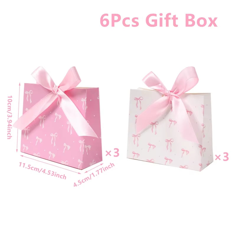 6Pcs Sweet Pink Candy Cookie Box with Bow Gift Packing Boxes for Kids Girl Birthday Baby Shower Wedding Party Decoration