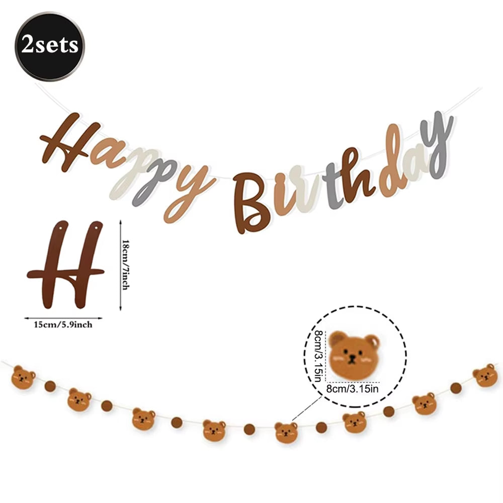 Bear Theme Disposable Tableware Cartoon Brown Bear Banner Plate Napkin Cup Tablecloth Teddy Bear Theme Birthday Party Baby Party