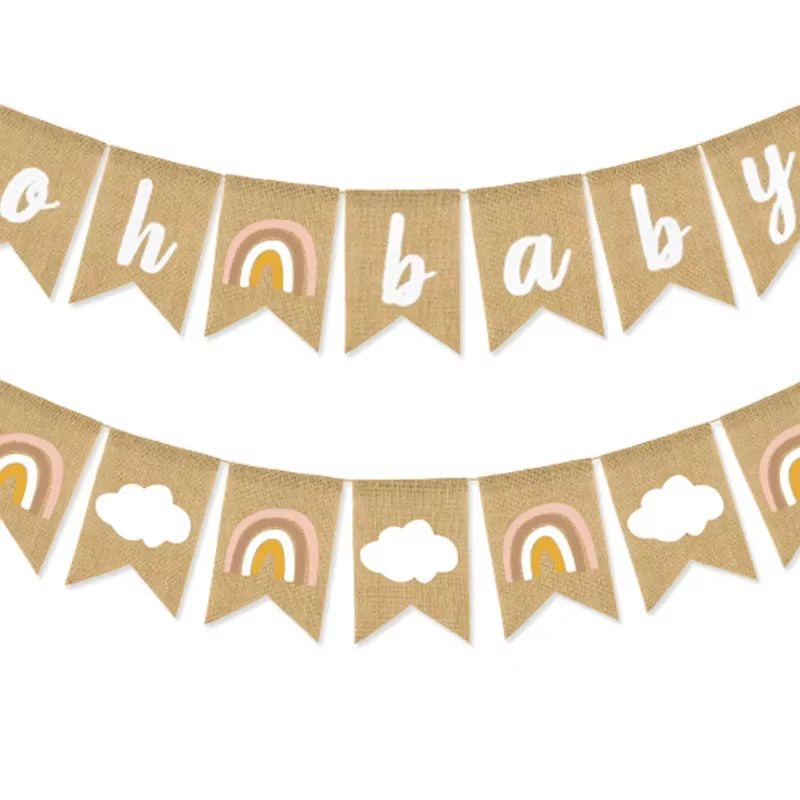 1Pcs Bobo Rainbow Oh Baby Burlap Banner Garland Room Hanging Bunting for Baby Shower Gender Reveal Birthday Party Decoration