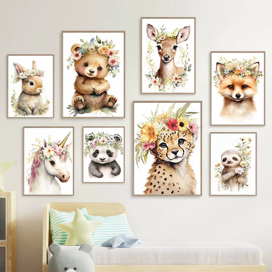 Wildlife Leopard Zebra Deer Bear Fox Panda Wall Art Canvas Painting Nordic Posters Prints Nursery Pictures Kids Baby Room Decor