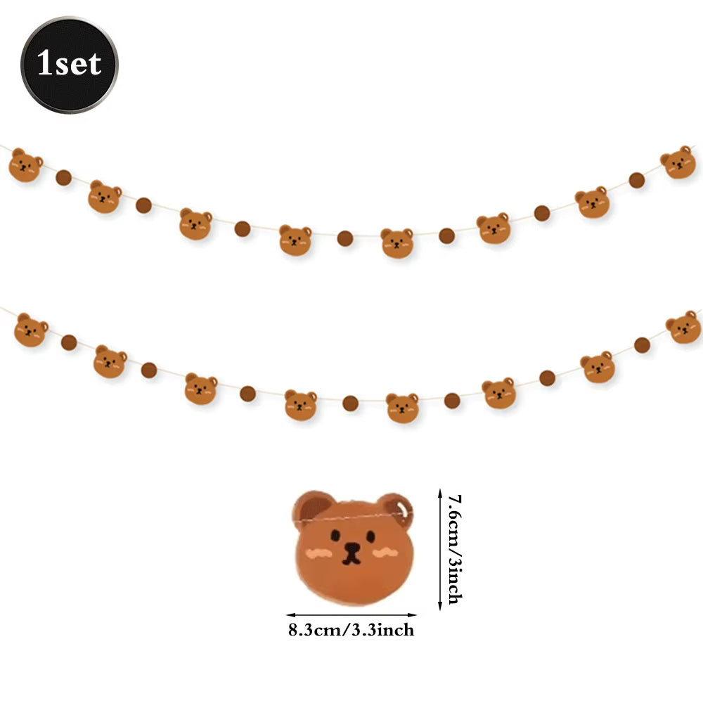 Bear Theme Disposable Tableware Cartoon Brown Bear Banner Plate Napkin Cup Tablecloth Teddy Bear Theme Birthday Party Baby Party