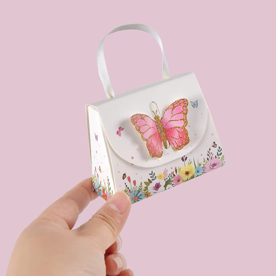 10Pcs Sweet Butterfly Theme Handbag Paper Cookie Candy Box Gift Packing Boxes for Kids Birthday Baby Shower Wedding Party Decor