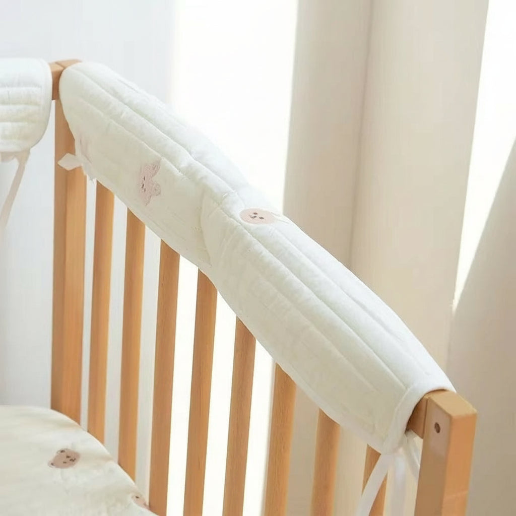 Soft Cotton Cute Bear Bumper Embroidery Small Bear Baby Grils Safe Bed Bumpers Rail Guard anti Bite Collision Protection Bumpers