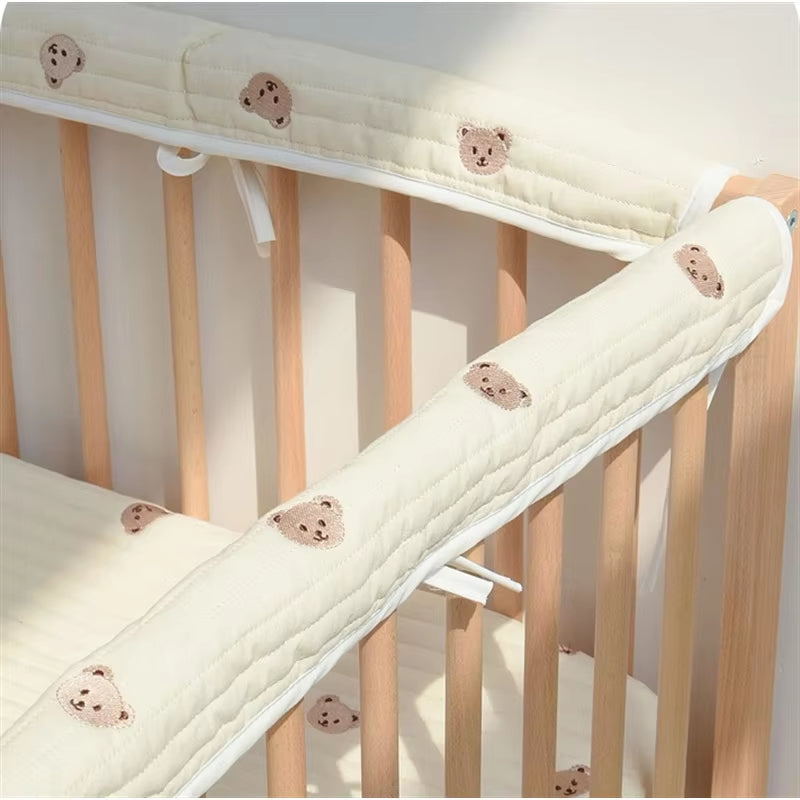 Soft Cotton Cute Bear Bumper Embroidery Small Bear Baby Grils Safe Bed Bumpers Rail Guard anti Bite Collision Protection Bumpers