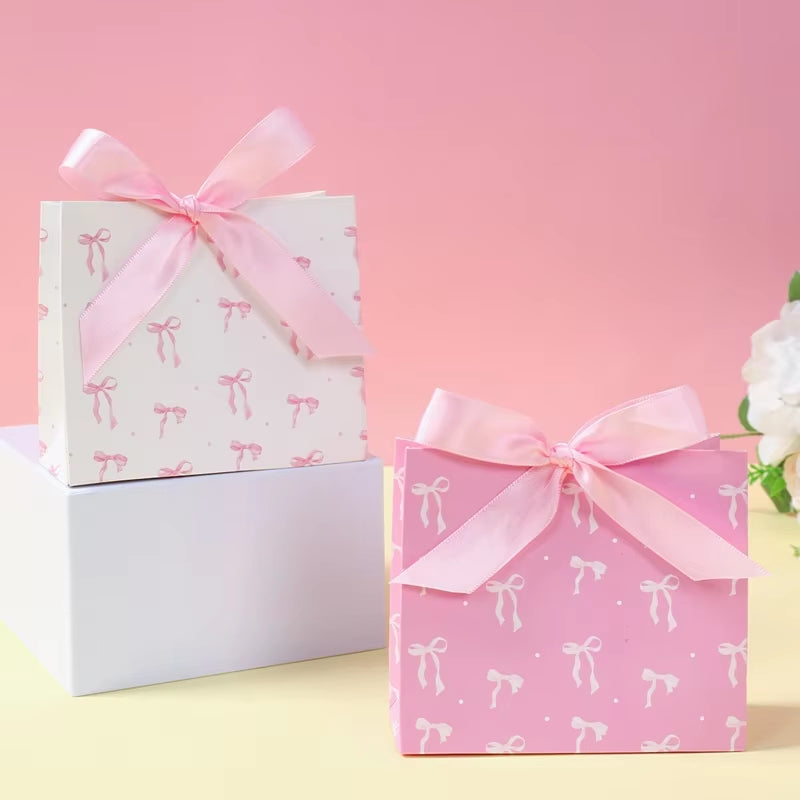 6Pcs Sweet Pink Candy Cookie Box with Bow Gift Packing Boxes for Kids Girl Birthday Baby Shower Wedding Party Decoration