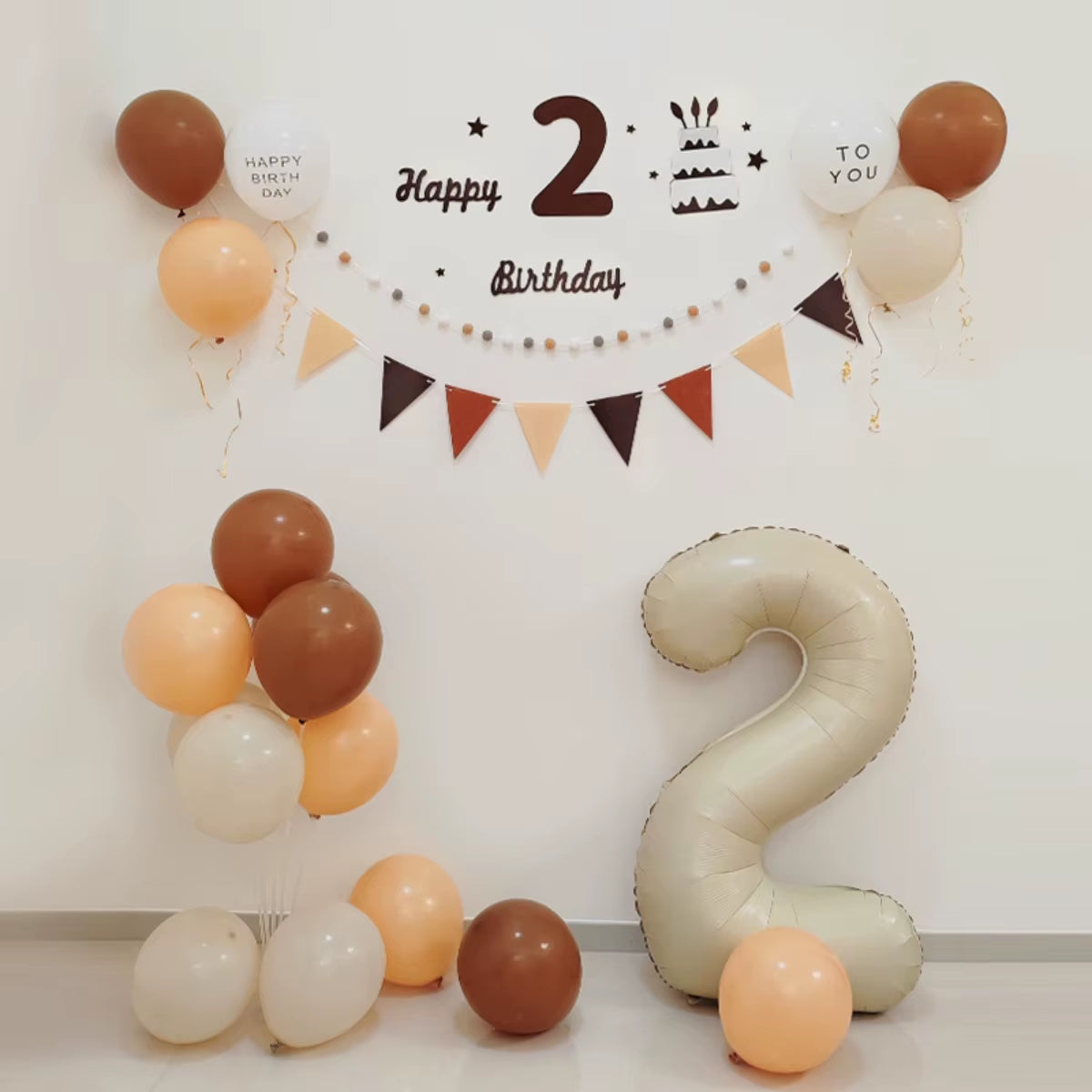 Children'S Retro Brown Felt Cloth Birthday Flag Pulling Baby'S One Year Old Hundred Days Background Decoration Photography Props