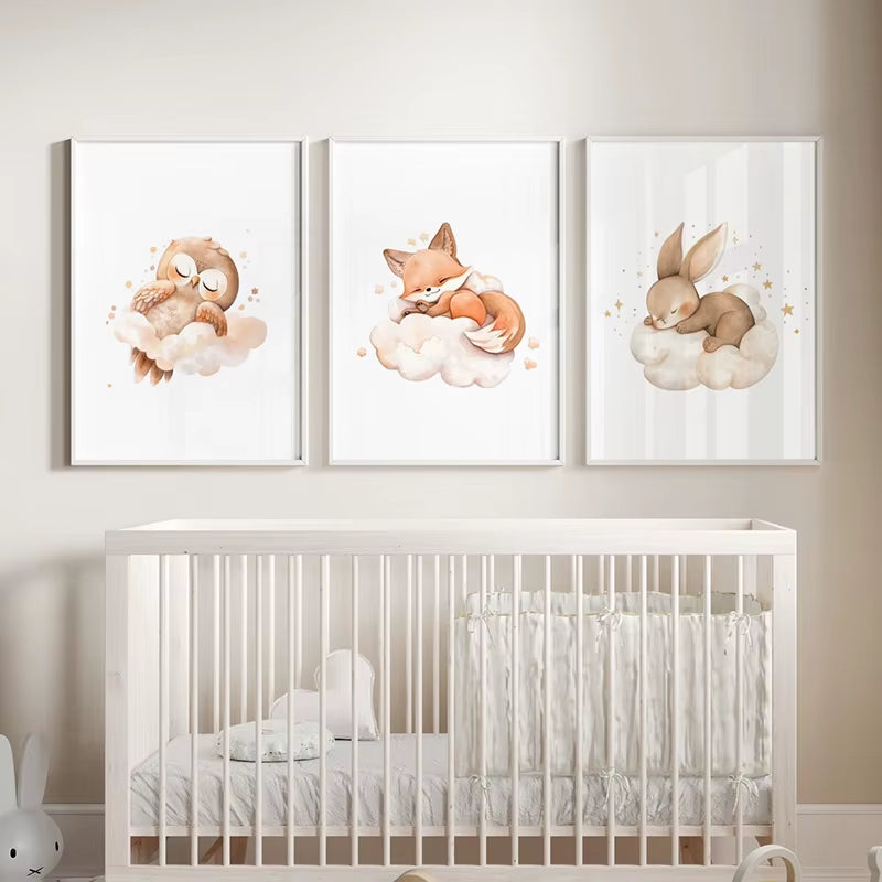 Sweet Dream Raccoon Fox Owl Bear Animal Wall Art Canvas Painting Nordic Posters and Prints Nursery Pictures Baby Kids Room Decor
