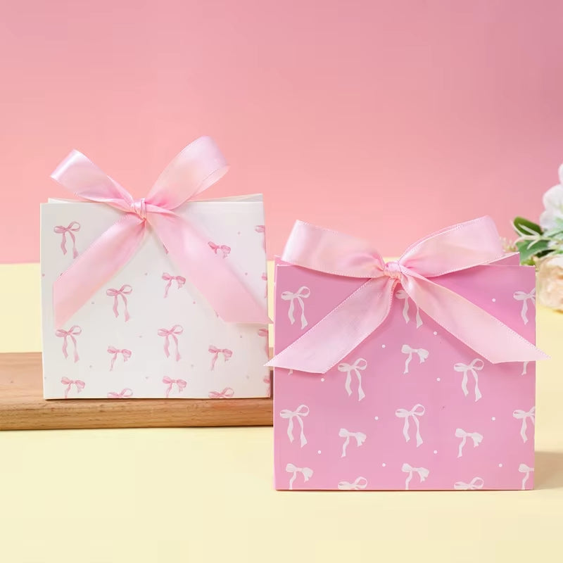 6Pcs Sweet Pink Candy Cookie Box with Bow Gift Packing Boxes for Kids Girl Birthday Baby Shower Wedding Party Decoration