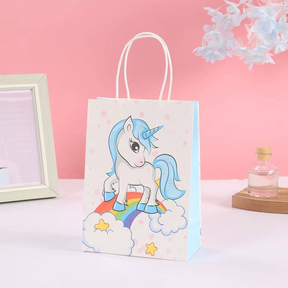 4Pcs Cartoon Rainbow Unicorn Theme Paper Gift Packing Bag Candy Cookie Bags for Kids Birthday Baby Shower Party Decoration