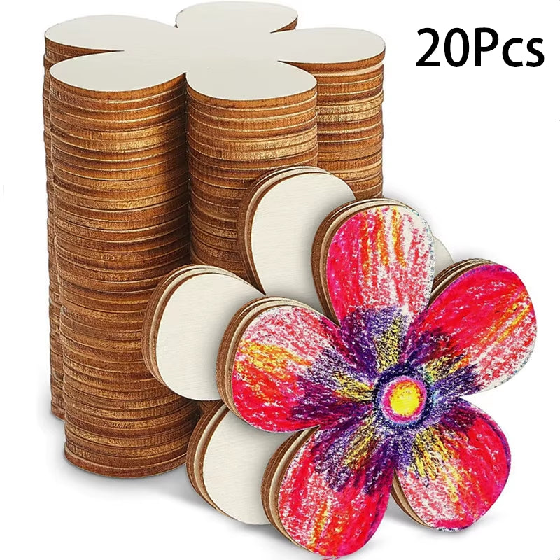 20Pcs Wooden Flower Shape Blank DIY Painting Crafts Coasters for Kids Birthday Party Favors Baby Shower Gift School Rewards