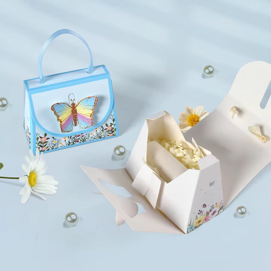 10Pcs Sweet Butterfly Theme Handbag Paper Cookie Candy Box Gift Packing Boxes for Kids Birthday Baby Shower Wedding Party Decor